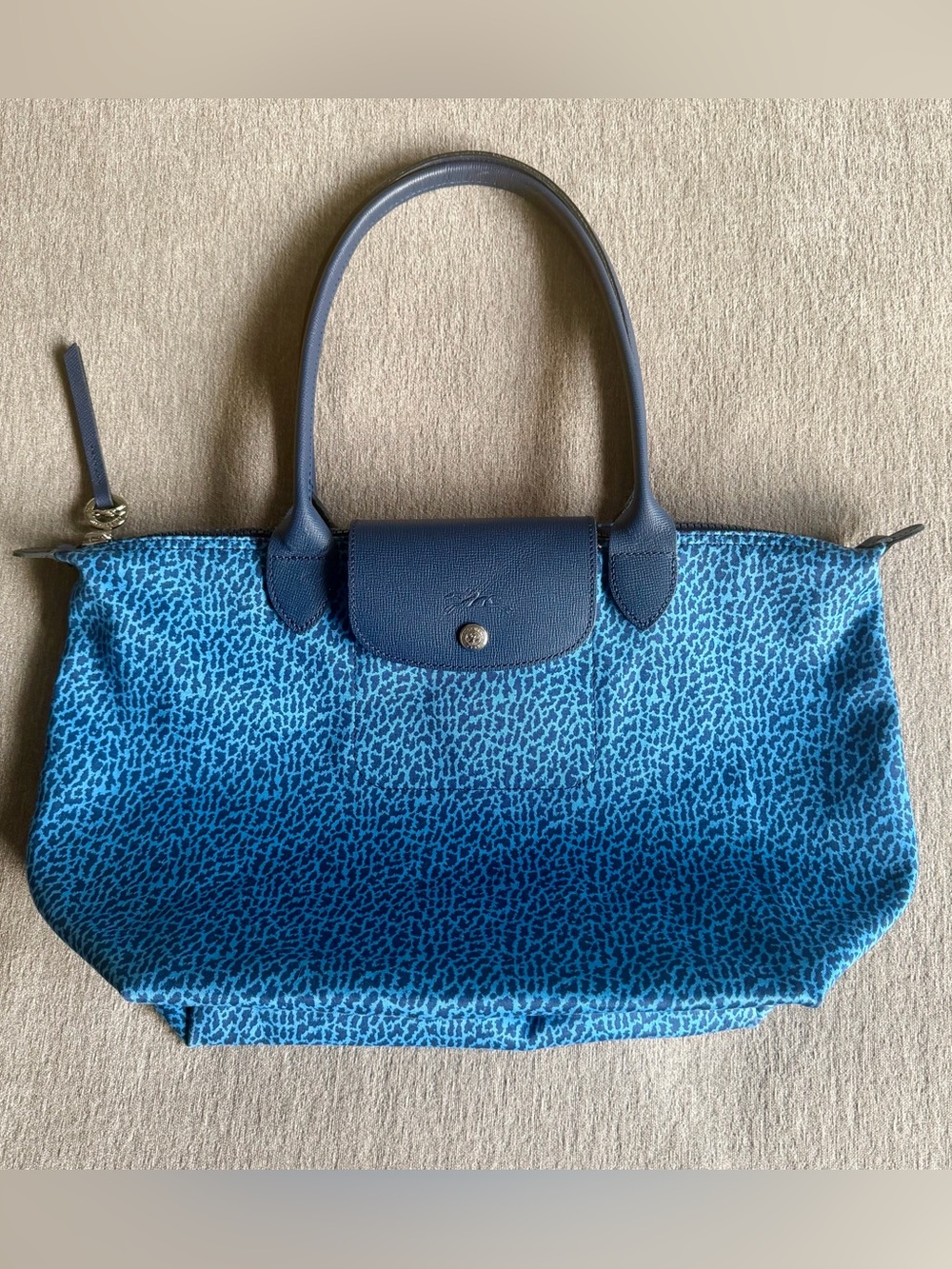 Longchamp Le Pliage Blue Panther Leopard Animal Shoulder Tote Bag NWOT